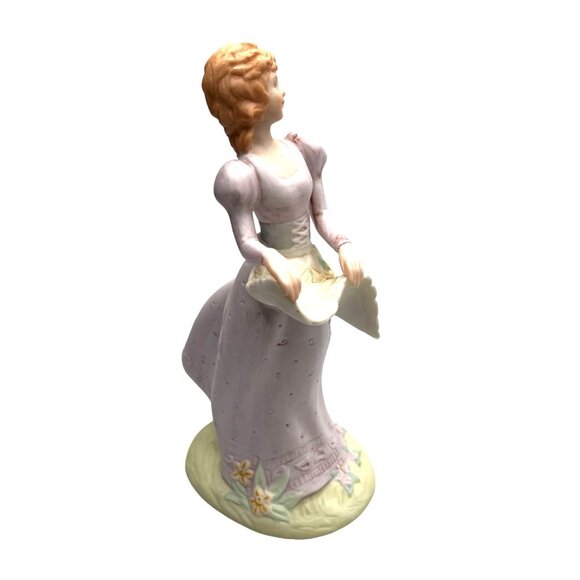Rare Vintage Homco Bisque Porcelain Figure Victorian Lady Flowers Not Music Box - Picture 8 of 16
